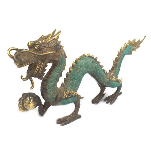 Ancient Wisdom Brass Feng Shui Medium Dragon with Ball – 27cm