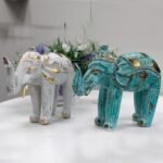 Ancient Wisdom White & Gold Wooden Hand Carved Elephant - Image 7