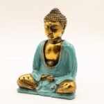 Ancient Wisdom Medium Teal & Gold Hand Painted Resin Buddha Figurine - Image 5