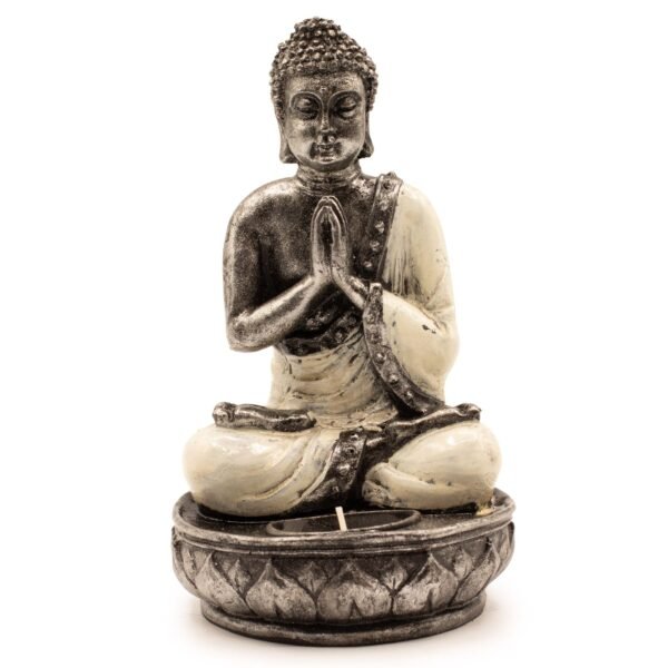 Ancient Wisdom Medium Bali Hand Painted Buddha Candle Holder - White
