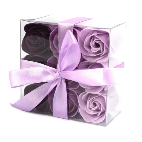 Ancient Wisdom Set of 9 Soap Flower Lavender Roses Square Box