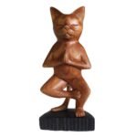 Ancient Wisdom Handcrafted Suar Wood Yoga Cat – One Leg