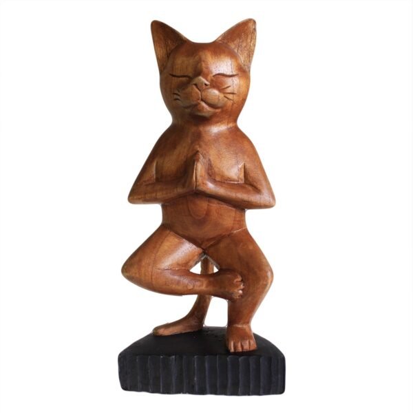 Ancient Wisdom Handcrafted Suar Wood Yoga Cat – One Leg