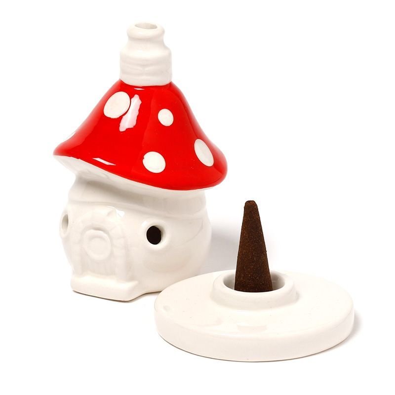 bG9jYWw6Ly9tZWRpYS9IRy80RC82MFIzMEMxRzZSVzM0REhHL2YwYmViZGM4LmpwZWc.jpg Ancient Wisdom Fairy Toadstool House Ceramic Incense Cone Burner - Image 1