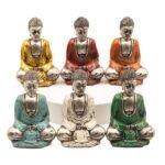 Ancient Wisdom Set of 6 Silver Mini Buddha Statues (Assorted Colours)