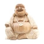 Ancient Wisdom Handcrafted Whitewash Wooden Happy Buddha Statue - 40cm