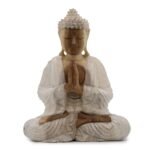 Ancient Wisdom 30cm Whitewash Sitting Suar Wood Welcome Buddha Statue