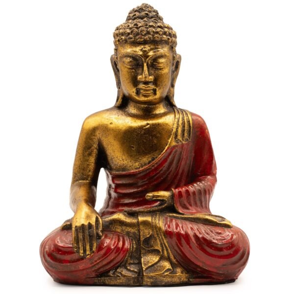 Ancient Wisdom Large Red & Gold Bali Hand Painted Varada Buddha Statue