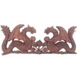 Ancient Wisdom Two Facing Dragons Wooden Plaque Carving - 40x15cm