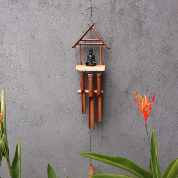 Ancient Wisdom Natural Finish Black Buddha 6 Tubes Bamboo Wind Chime