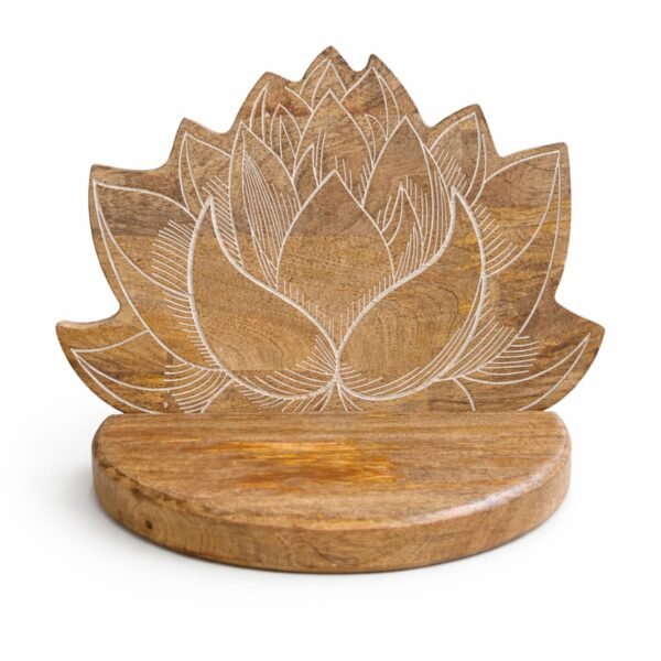 Ancient Wisdom Lotus Design Whitewash Carved Wooden Wall Shelf