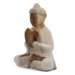 Ancient Wisdom 30cm Whitewash Sitting Suar Wood Welcome Buddha Statue - Image 2