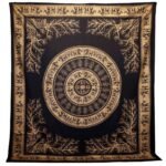 Ancient Wisdom Black & Gold Double Cotton Bedspread + Wall Hanging - Elephant Jungle