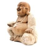 Ancient Wisdom Handcrafted Whitewash Wooden Happy Buddha Statue - 40cm - Image 2