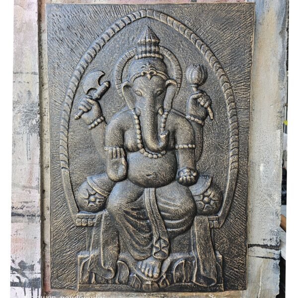 Ancient Wisdom Large Ganpati Antique Gold Relief Iron Frame