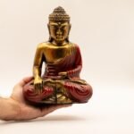 Ancient Wisdom Large Red & Gold Bali Hand Painted Varada Buddha Statue - Image 2
