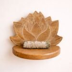Ancient Wisdom Lotus Design Whitewash Carved Wooden Wall Shelf - Image 3