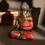 Ancient Wisdom Large Red & Gold Bali Hand Painted Varada Buddha Statue - Image 5