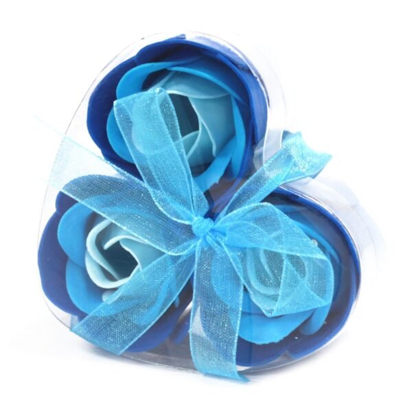 Ancient Wisdom Set of 3 Soap Flower Blue Wedding Roses Heart Box