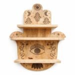 Ancient Wisdom Hamsa Shaped 3 Tier Carved Wooden Wall Shelf