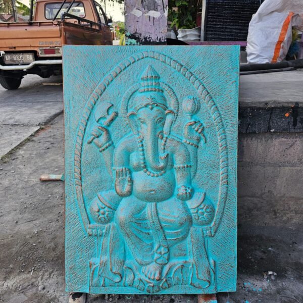 Ancient Wisdom Large Ganpati Turquoise Relief Iron Frame