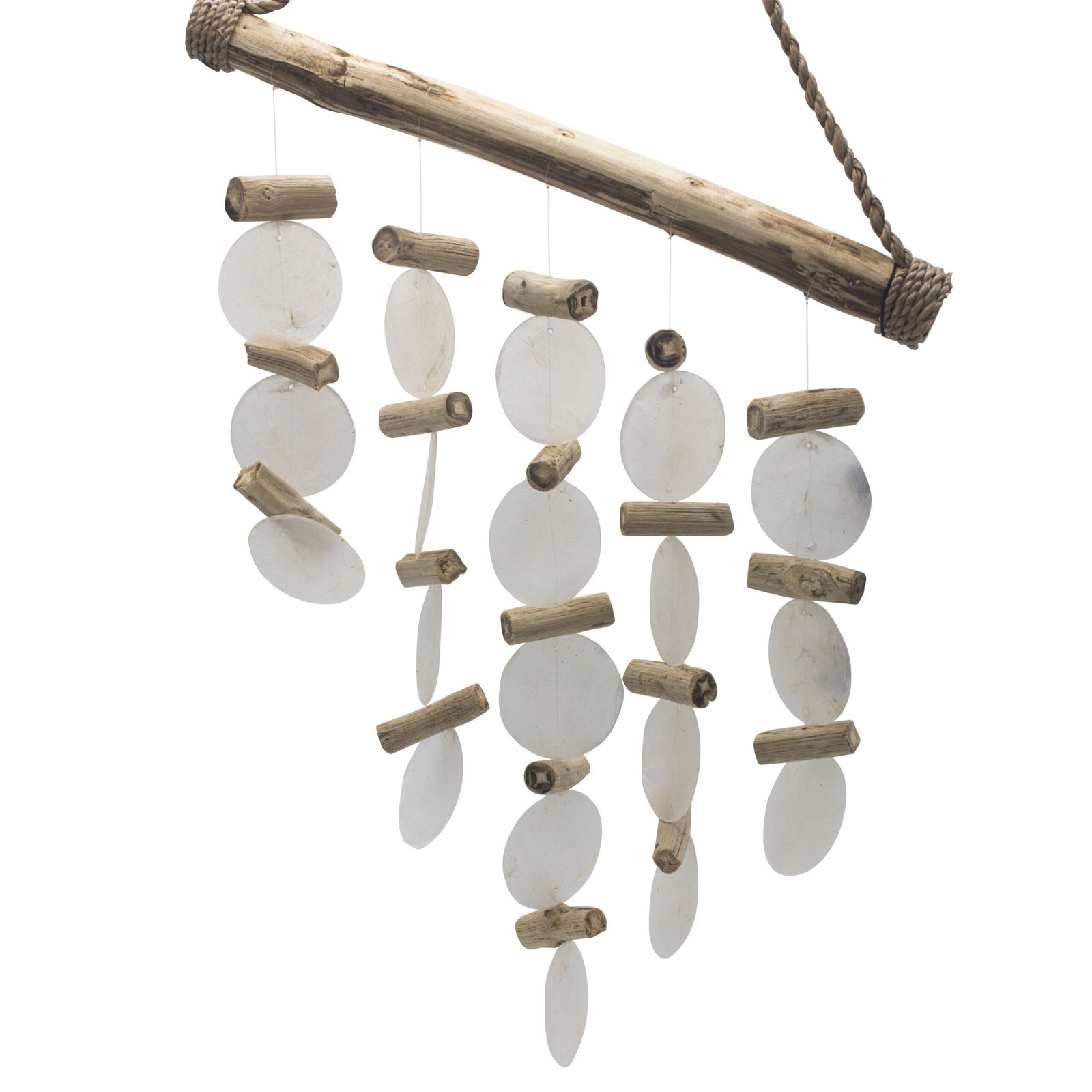 bG9jYWw6Ly9tZWRpYS9ITi8wQy82MFIzMEMxRzZSVDMwQ0hOL2FjY2ZmMGE3LmpwZWc.jpg Ancient Wisdom Pearl Effect Capiz Glass Driftwood Wind Chime - Image 1