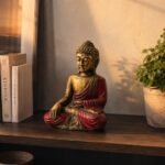 Ancient Wisdom Large Red & Gold Bali Hand Painted Varada Buddha Statue - Image 4