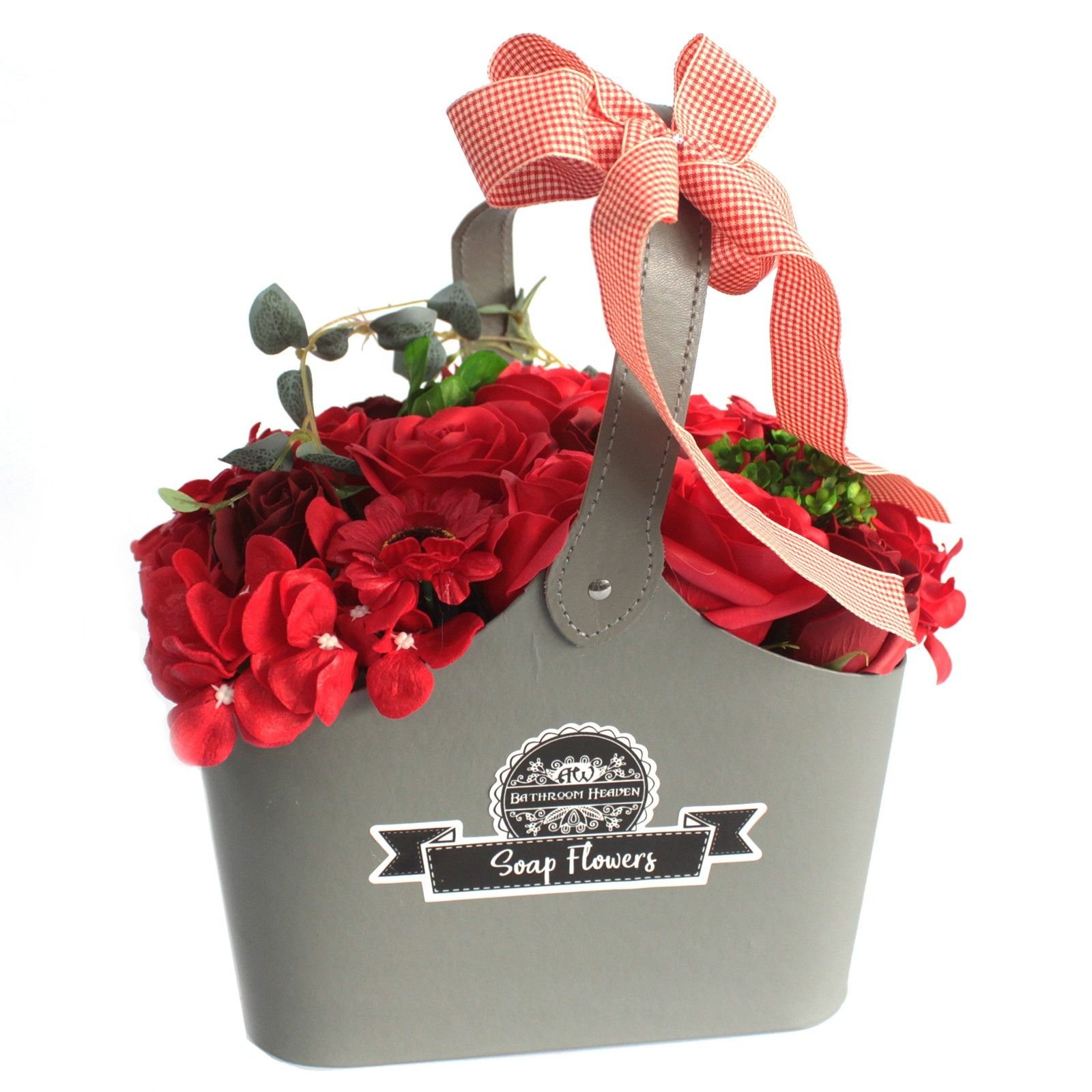 bG9jYWw6Ly9tZWRpYS9ITi9FRC82MFIzMEMxRzZHV0tFREhOLzJlY2UyZGU5LmpwZWc.jpg Ancient Wisdom Red Soap Flowers Bouquet Petite Basket - Image 1