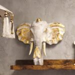 Ancient Wisdom Large Gold & Whitewash Wooden Elephant Head - Image 3