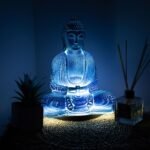 Ancient Wisdom Sky Blue Meditation Buddha Lamp - Oval Stand - Image 2