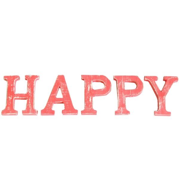 Ancient Wisdom Shabby Chic Wooden Red Wash Letters - HAPPY