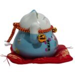 Ancient Wisdom Ceramic Money Cat Moving Hand - Blue On Cushion - Image 2