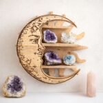 Ancient Wisdom Sunrays & Moon 3 Tier Carved Wooden Wall Shelf - Image 3
