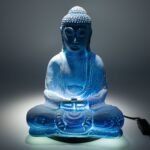 Ancient Wisdom Sky Blue Meditation Buddha Lamp - Oval Stand - Image 3