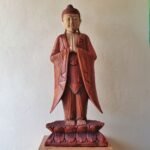 Ancient Wisdom 1m Standing Suar Wood Welcome Buddha Statue - Image 2