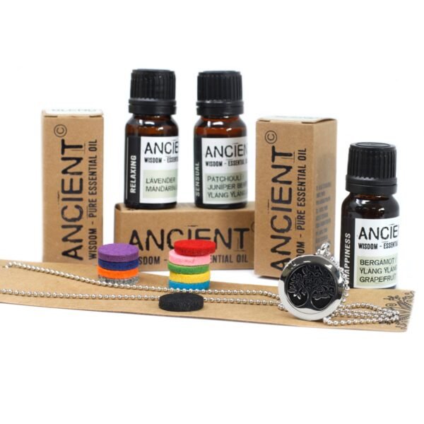 Ancient Wisdom Tree of Life Necklace Gift Set With Essential Oil Blends