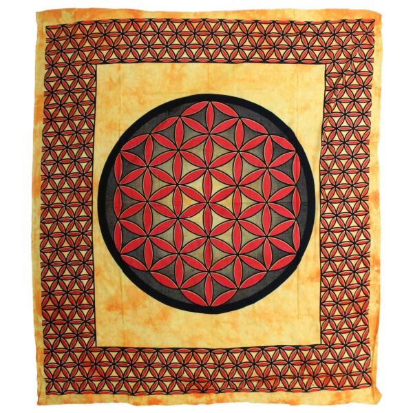 Ancient Wisdom Orange Double Cotton Bedspread + Wall Hanging – Flower of Life