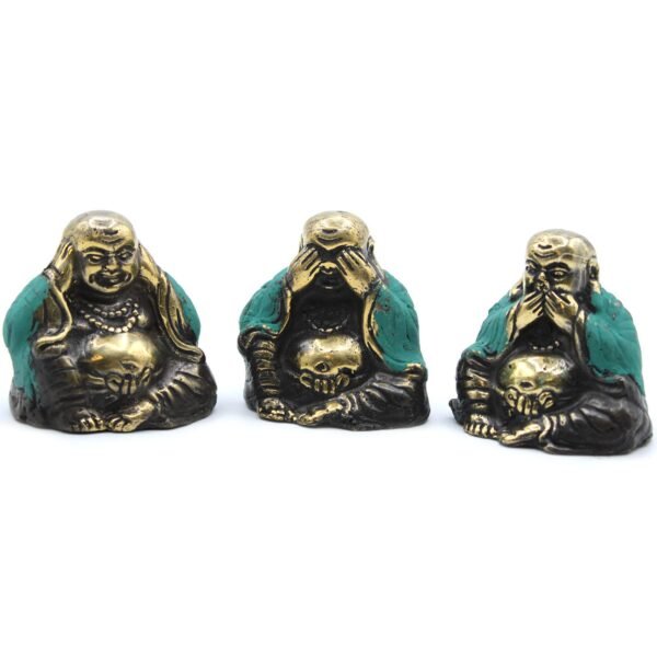 Ancient Wisdom Set of 3 Brass Feng Shui Buddha – See No Evil, Hear No Evil, Speak No Evil