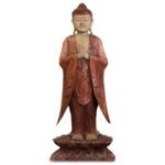 Ancient Wisdom 1m Standing Suar Wood Welcome Buddha Statue