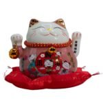 Ancient Wisdom Ceramic Money Cat Moving Hand - Pink On Cushion