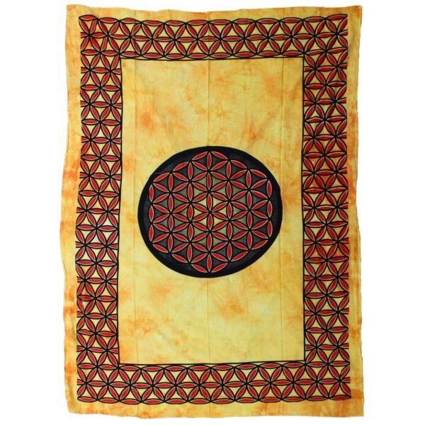 Ancient Wisdom Orange Single Cotton Bedspread + Wall Hanging – Flower of Life