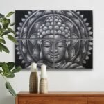 Ancient Wisdom Set of 4 Grey Buddha Mandala Brocade Detail Canvas Wall Art – 30x40cm - Image 2