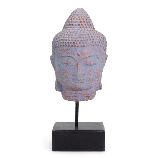 Ancient Wisdom Stillness Buddha Head On Stand - Blue Copper