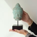 Ancient Wisdom Stillness Buddha Head On Stand - Green Copper - Image 2