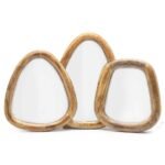 Ancient Wisdom Set of 3 Dark Brown Finish Wooden Pebble Shaped Mirrors