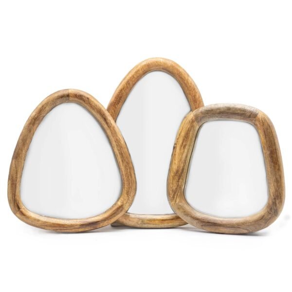 Ancient Wisdom Set of 3 Dark Brown Finish Wooden Pebble Shaped Mirrors