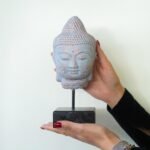 Ancient Wisdom Stillness Buddha Head On Stand - Blue Copper - Image 2
