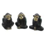 Ancient Wisdom Set of 3 Brass Feng Shui Monkeys - See No Evil, Hear No Evil, Speak No Evil