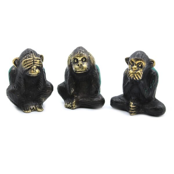 Ancient Wisdom Set of 3 Brass Feng Shui Monkeys - See No Evil, Hear No Evil, Speak No Evil