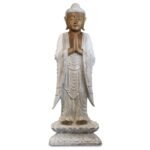 Ancient Wisdom Whitewash 1m Standing Suar Wood Welcome Buddha Statue
